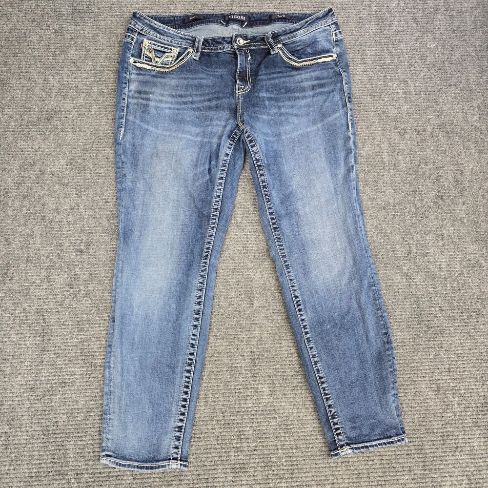 Vigoss Skinny Jeans Womens Plus S18 L29 or 36x29 Blue Embellished Rhinestone Y2K